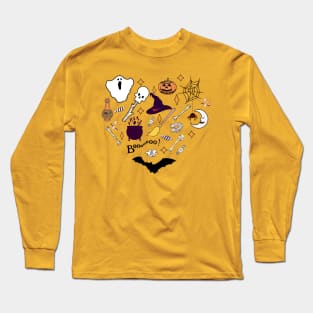 Halloween Doodles Heart Shape Long Sleeve T-Shirt